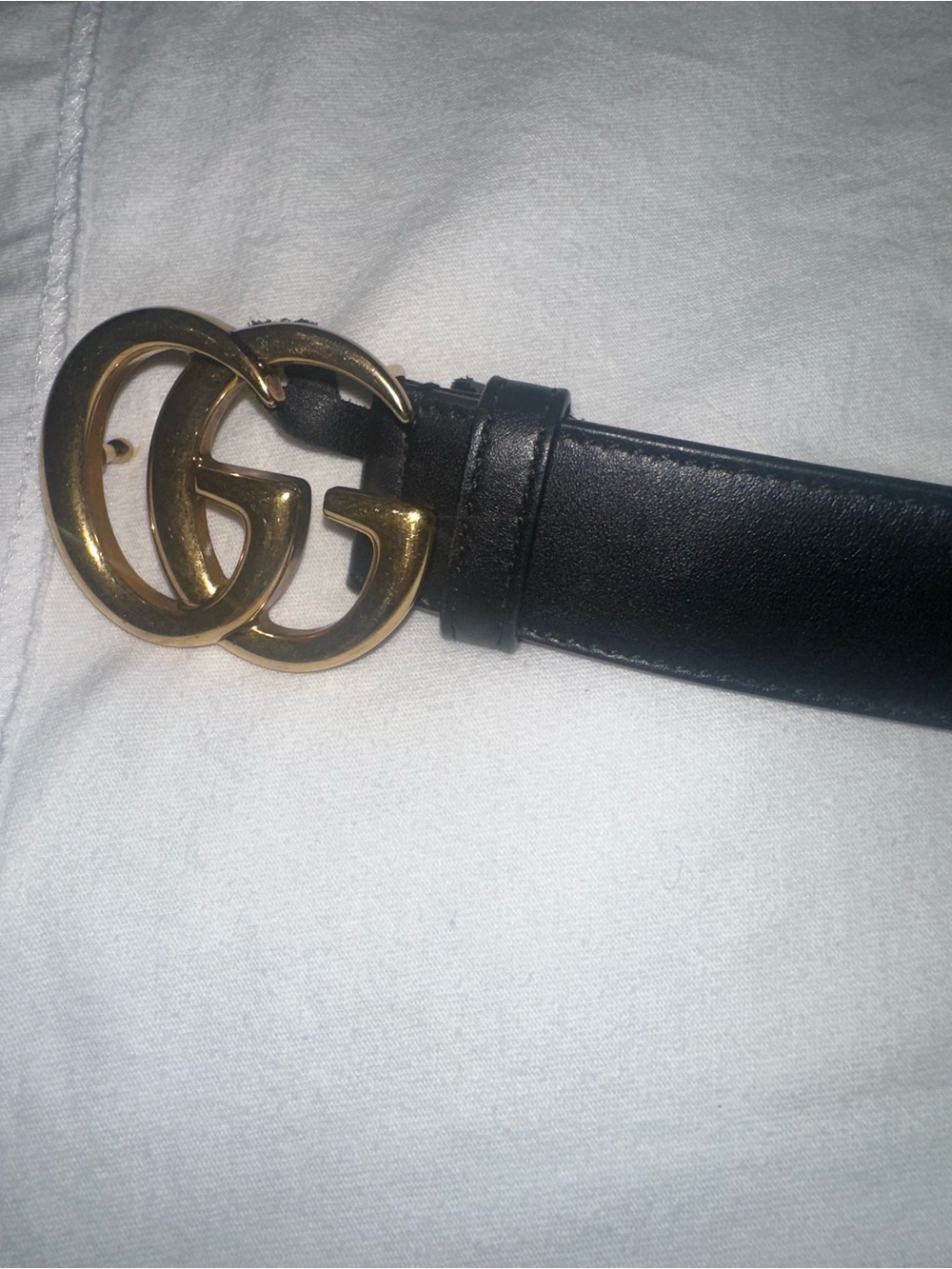 Black Leather Belt with Gold Double-G Style Buckle - Women’s Accessories